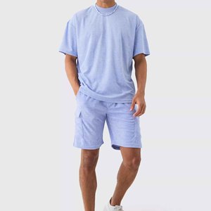 Ensemble de fitness pour homme, décontracté, brodé, respirant, 100% coton, extensible, chemise et short de sport, pour les séances d'entraînement actives - Product Image 4