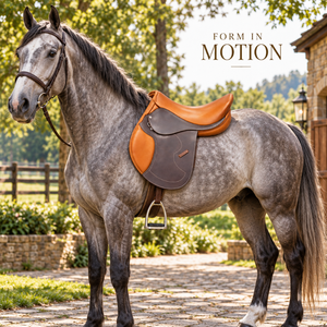 Selle d'équitation en cuir bicolore avec siège sculpté et panneau contrastant |   Selle d'équitation anglaise avec surpiqûres et bordures fines - Product Image 2