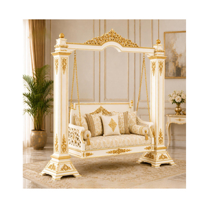 Elegante columpio de madera maciza blanca dorada para el hogar y el balcón, columpio de madera de teca para decoración de la sala de estar, muebles de madera hechos a mano. - Product Image 1