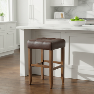 Ensemble de 2 tabourets de bar et de comptoir en cuir PU, ensemble de tabourets capitonnés en cuir PU, ensemble de tabourets rembourrés en PU avec structure en bois massif, hauteur bar et comptoir - Product Image 5