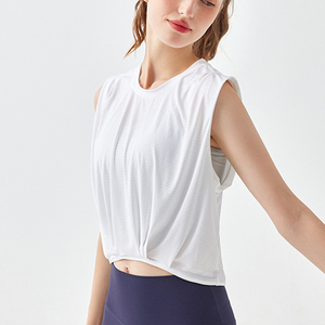 Débardeur court rose sans manches pour femme, col rond, tricoté, respirant, sportif, pour le fitness et le yoga - Product Image 6