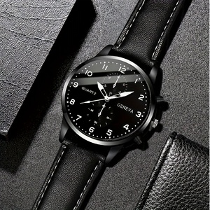 5pcs/set <b>Black</b> Men <b>Watch</b> Set Fashionable Man <b>Watches</b> With Leather Bracelets - Product Image 3