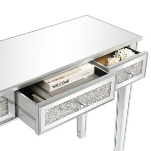 Table console en MDF argenté avec surface miroir et verre brisé, bureau d'ordinateur à trois niveaux - Product Image 5