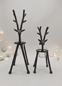 Set of 2 Matte <b>Black</b> Candle Holder Tabletop Handmade Taper Candleholder Glass Hurricane Taper Reindeer Candle Holder for Wedding - Product Image 4