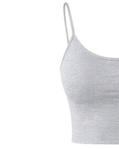 Ensemble décontracté deux pièces gris clair pour femme : crop top côtelé à fines bretelles et short à cordon de serrage – Vente en gros fabricant - Product Image 5