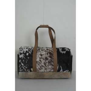 Bolsa de Viaje de Cuero Vacuno con Pelo, Estilo Vintage, Gran Capacidad, Bolsa de Fin de Semana LHDB-0032 - Product Image 1