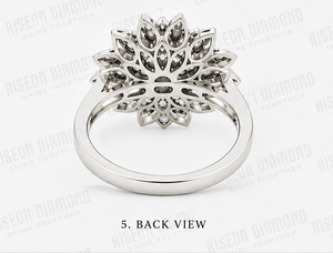 Impresionante Anillo de Diamantes con Diseño Floral en Oro Blanco, Intrincado Diseño de Flor Desplegable, Patrón Marquise Premium, Regalo de Lujo - Product Image 6