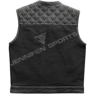 Chaleco de Motociclista Personalizado para Hombre, en Cuero Negro y Tela de Pana con Corte de Diamante y Bolsillos, Nuevo Chaleco de Cuero Vacuno OEM para Motociclismo en Invierno - Product Image 4