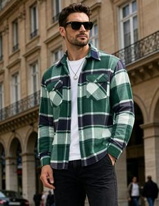Men Casual Plaid Shirt <b>Jacket</b> Lightweight <b>Flannel</b> Button Up Shirt Wholesale Supplier - Product Image 4