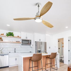 52-Inch Integrated LED <b>Ceiling</b> <b>Fan</b> <b>with</b> Light and <b>Remote</b> Control Solid Wood Blades for Living Room Use - Product Image 5
