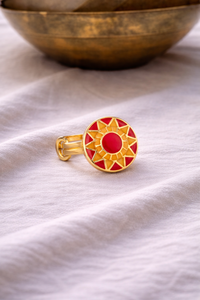 Elegant Gold Plated Red Yellow Enamel <b>Adjustable</b> <b>Ring</b> for Women Round Sun Motif Jewelry Gift Wedding Wear - Product Image 4