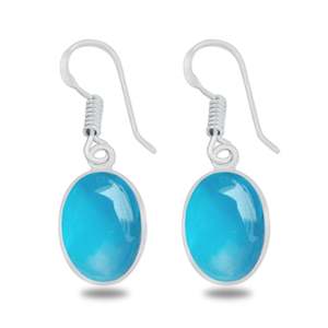 <b>Top</b> Grade Handmade Sterling <b>Silver</b> Dangle Earrings Indian Jewelry Supplier's Blue Chalcedony Drop Earrings Natural Stone - Product Image 2