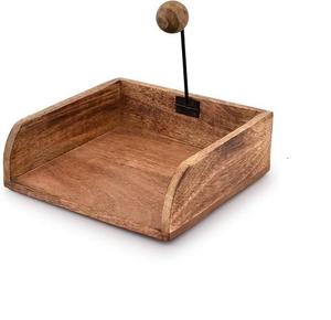 Porta Servilletas de Madera Rectangular con Diseño de Madera, Varilla de Presión de Metal Inoxidable, Bola Redonda de Madera, Tamaño Compacto, Decoración de Mesa - Product Image 1