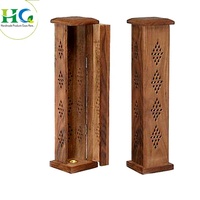 Support de brûleur de bâton d'encens en bois fabriqué à la main avec compartiment de rangement Matériau de graine en forme de cône Boîtes emballées au parfum de lavande