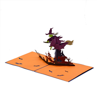 Tarjeta Pop-up 3D de Diseño Personalizado: Modelo de Bruja Montando en Escoba y Cementerio - Idea de Regalo para Fiesta de Halloween