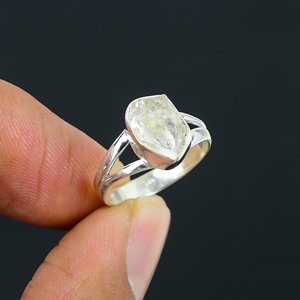 Natural Herkimer <b>Crystal</b> 925 Sterling Silver Bezel Setting Fancy Shape Boho Gemstone <b>Ring</b> for Unisex Wedding Gift Customizable - Product Image 1
