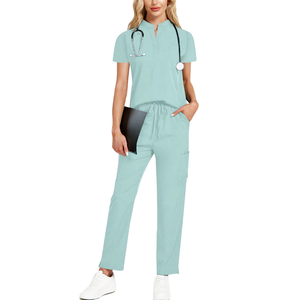 Conjunto de Uniforme Médico para Mujer, Blusa de Manga Corta y Pantalones Rectos, Poliéster/Algodón, Ropa de Trabajo para Hospitales, Clínicas y Enfermería - Product Image 1