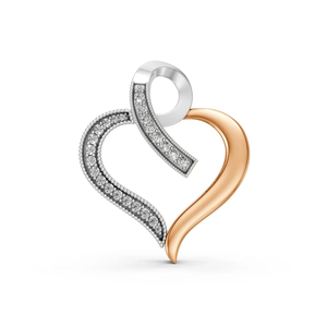 Colgante de Corazón Bicolor de Oro de 14 Quilates con Diamante Cultivado en Laboratorio de 0.33 CTW, Certificado IGI, Regalo de Boda, Diseño Curvo Moderno, Chapado en Rodio Amarillo - Product Image 3