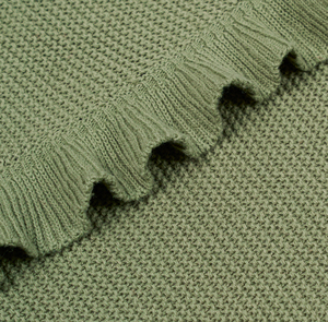 Knitted Organic Cotton Eco-Friendly Customizable <b>Throw</b> <b>Blanket</b> Solid Color Ruffle Edge Rectangular Home Use Four Seasons Folded - Product Image 5