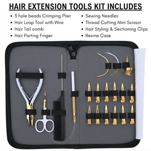Kit Completo de Instalación de Extensiones de Cabello, Alicates para Microperlas, Herramienta de Extracción, Cargador de Perlas, Aguja de Gancho, Accesorios de Costura - Product Image 2