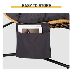 Divanetto a 2 Posti in Vimini Curvo 133x94x87cm con Cuscini Grigi e Tasche Portariviste, Divani da Giardino - Product Image 6