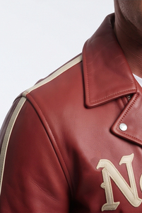 Chaqueta de Cuero PU Roja para Hombre, Cuello Camisero, Cierre de Cremallera, Chaqueta de Cuero Estilo Biker, Chaqueta de Cuero Genuino con Bordado Personalizado para Hombre - Product Image 3
