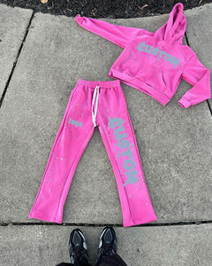 Conjuntos de Sudadera con Capucha y Pantalones Acampanados de Dos Piezas, Unisex, Estilo Hip Hop, 100% Algodón Transpirable, con Logotipo Personalizado - Product Image 2