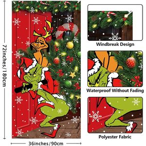 Green Christmas Door Cover 6 X 3ft Merry Christmas Photography Banner Black Buffalo Grid Flag Party <b>Wall</b> <b>Decorations</b> - Product Image 1