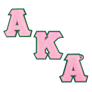 Pink and Green Greek Letter Chenille Patch Set of 3 Varsity Style Embroidered Applique <b>Badges</b> for Jackets Hoodies Bags - Product Image 1