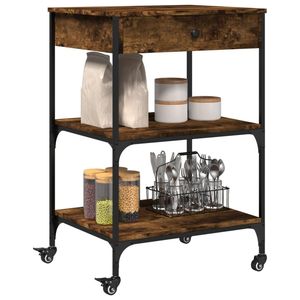 Chariot de cuisine en bois d'ingénierie de 23,6''x18,9''x35,2'' en chêne fumé, îlots et chariots de cuisine - Product Image 6
