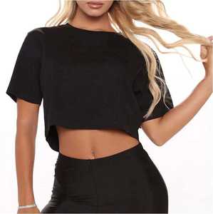 Camiseta Corta Informal de Algodón, Manga Corta, Corte Holgado, Top Corto de Moda para Mujer, Ropa Urbana de Verano, OEM - Product Image 2