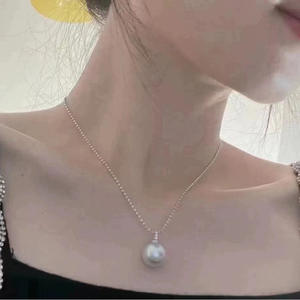 Collier pendentif en perle d'eau douce Edison, argent S925, avec lumière extrêmement intense, blanc australien plat, remplacement du mamelon - Product Image 4