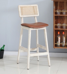 PU Leather Commercial Contemporary <b>Bar</b> <b>Stool</b> Sandblasted White Distress Finish Counter <b>Height</b> Kitchen Furniture Handcrafted - Product Image 4