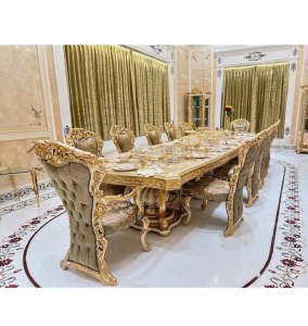 Juego de Comedor de Madera de Teca Tallada a Mano de Estilo Vintage, Muebles de Comedor de Lujo con Tallados Elaborados, Estilo Americano - Product Image 1