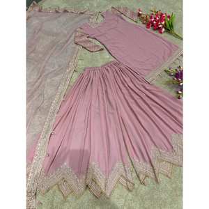 Designer Heavy Embroidered <b>Party</b> <b>Jumpsuit</b> New Sharara Palzo Look for Special Occasions - Product Image 5