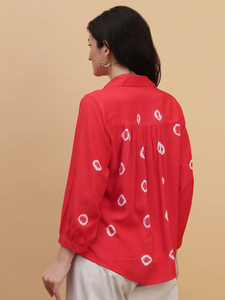 เสื้อเชิ้ตแขนยาวผ้าเรยอนเครปย้อมสีมัสตาร์ดสำหรับผู้หญิง คอปกแบบสเปรด สไตล์ลำลอง - Product Image 3