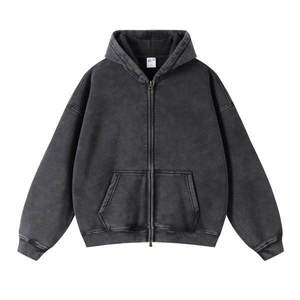 Sudadera con capucha vintage oversize para hombre con cremallera, manga larga, bolsillos, lavado ácido, estilo urbano, forro polar, chaqueta - Product Image 4
