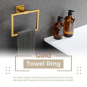 Modern Gold Hand Towel Ring <b>Wall</b> Mounted Bathroom Towel Holder Square Brushed Brass Finish Stainless Steel Hand Towel Rack - Product Image 4