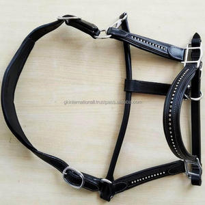 Leather halter Diamond Beaded <b>Black</b> Halter double Stitched heavy duty adjustable leather halter horse - Product Image 3