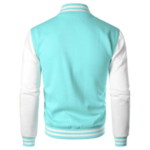 Veste de sport pour homme en coton et polyester, turquoise et blanc, décontractée, printemps, fermeture éclair, col rabattu, manches régulières - Product Image 1