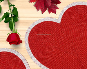 Heart Shaped <b>Red</b> Beaded <b>Placemat</b> Valentine's Day White Border Table Decor Boutique Wholesale Artistry By PR India Manufacturer - Product Image 4