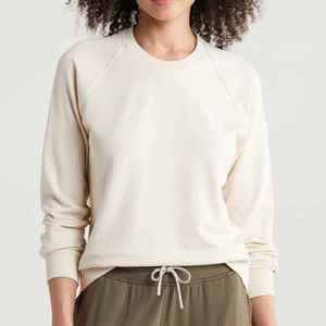 <b>Women</b> <b>Cream</b> Solid Crew Neck Raglan Sleeve Long Sleeve Sweatshirt Pullover Top Autumn Knitted - Product Image 2