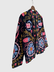 Veste en velours brodée à la main à motifs floraux, col mandarin, manches longues, taille plus, chic prairie, vêtements d'automne pour femmes adultes - Product Image 2