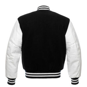 Chaquetas Varsity Personalizadas de Lana Negra y Cuero Genuino Blanco con Mangas Bordadas en Chenille, Chaqueta de Béisbol Extra Grande para Hombre - Product Image 2