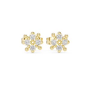 ต่างหูเพชรทรงกลมทองคำ 14K สำหรับผู้หญิง |   เพชรที่เพิ่งเพาะเลี้ยง - Product Image 1