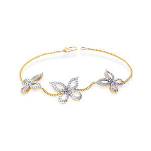 Elegante Pulsera de Diamantes con Tres Flores para Mujer, Cadena Delicada de Oro Amarillo de 18K, Diamantes de Corte Brillante, Motivos Florales Brillantes, Lujo - Product Image 1