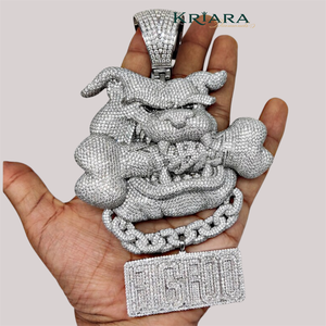 Pendentif pour homme en argent 925 plaqué rhodium avec diamant de laboratoire et cristal, style hip-hop, entièrement serti de pierres. - Product Image 2