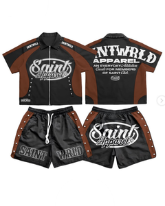 Conjunto de 2 Piezas de Ropa Urbana de Verano para Hombre, Personalizado con Letras Impresas, Transpirable, Tejido de Punto, 100% Algodón, Camiseta Holgada y Pantalones Cortos, Estilo Hip Hop - Product Image 3