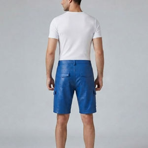 Pantalones Cortos Cargo Azules para Hombre, Cintura Elástica Alta, Color Sólido, Estilo Inglés, Casuales con Bolsillos, Transpirables, Tela de Lona Ecológica - Product Image 2