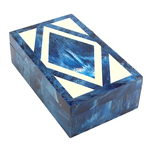 Caja de Joyería Rectangular de Madera con Acabado Lacado, Exterior Azul e Interior de Madera, Organizador de Almacenamiento para Dormitorio, Uso Decorativo - Product Image 6